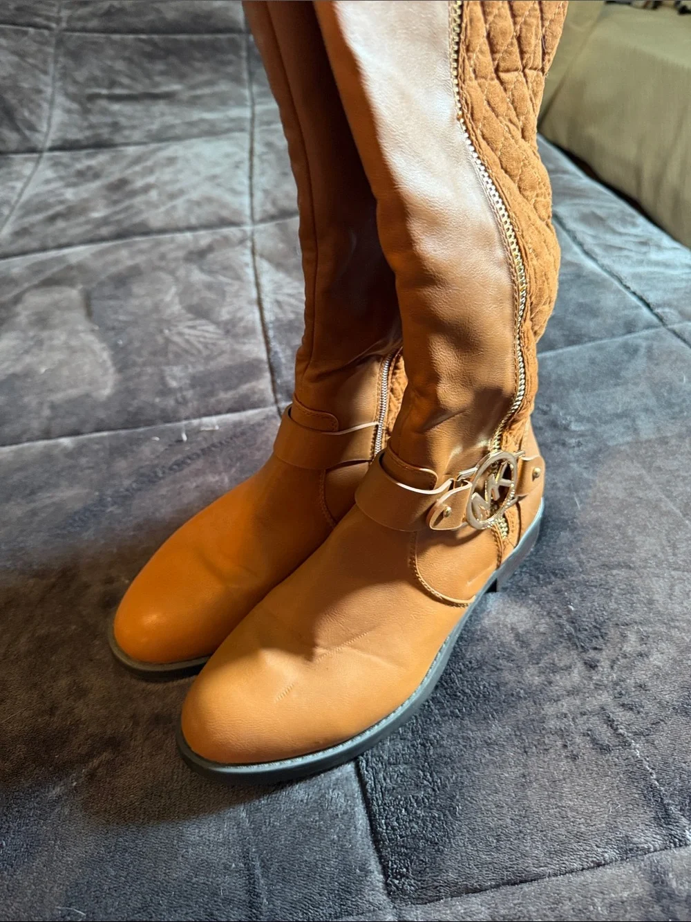 Michael Kors Cognac Quilted & Smooth Leather Over-the-Knee Boots size 8